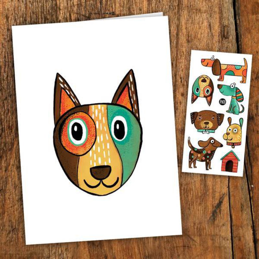 Les CHIENS coquins Carte de souhait + 1 feuille de tatoos
