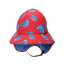 Charger l&#39;image dans la galerie, Chapeau d ete UPF 50 avec rabat de cou REQUIN / SHARK cap sunhat AJUSTABLE 6-24 mois
