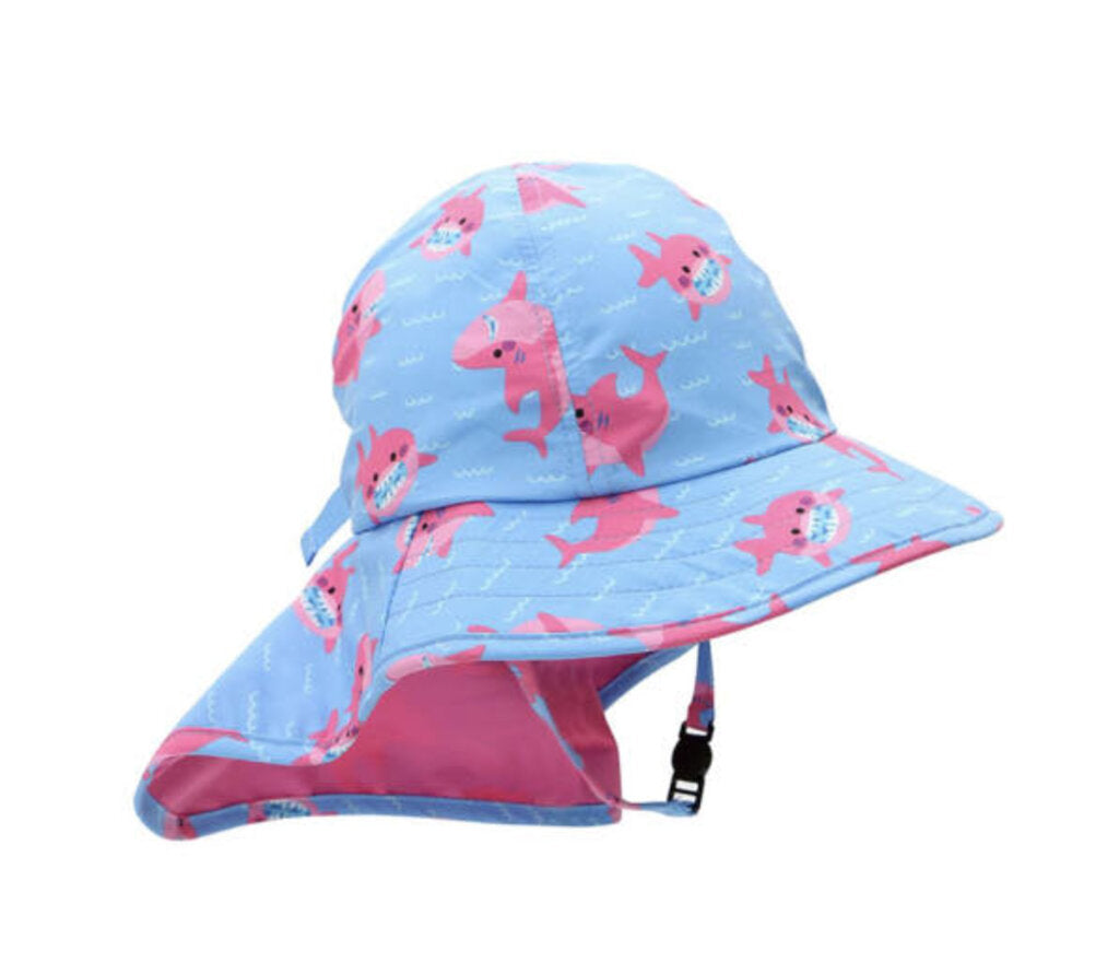 Chapeau d ete UPF 50 avec rabat de cou REQUIN / SHARK cap sunhat AJUSTABLE 2-4 ans