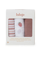 Charger l&#39;image dans la galerie, FRAISES Strawberries - Paquet de 3 Couvertures legeres OU pour emmailloter - Swaddling blanket
