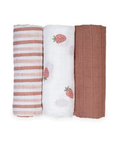Charger l&#39;image dans la galerie, FRAISES Strawberries - Paquet de 3 Couvertures legeres OU pour emmailloter - Swaddling blanket
