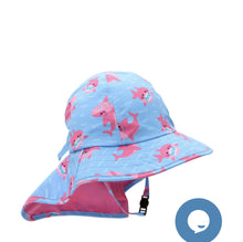 Charger l&#39;image dans la galerie, Chapeau d ete UPF 50 avec rabat de cou REQUIN / SHARK cap sunhat AJUSTABLE 6-24 mois
