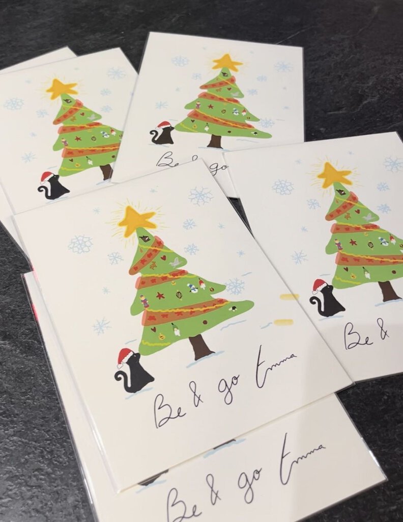 CARTE de souhaits LE SAPIN et le CHATON!