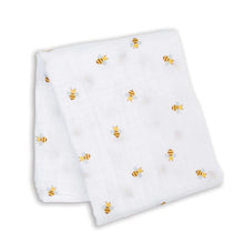 Charger l&#39;image dans la galerie, ABEILLES - Couverture en mousseline OU pour emmailloter - Swaddling blanket BEES
