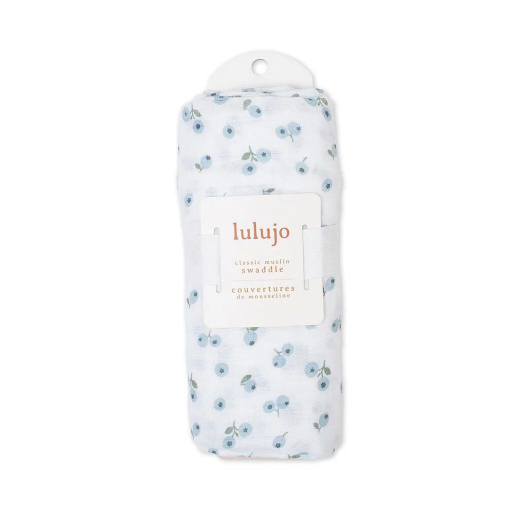BLUETS - Couverture en mousseline OU pour emmailloter - Swaddling blanket BLUEBERRIES