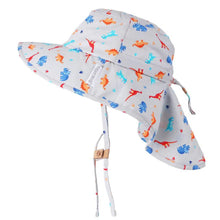 Charger l&#39;image dans la galerie, Chapeau d&#39;été avec cape DINO GRIS sun hat with neck cape 6-24 mois
