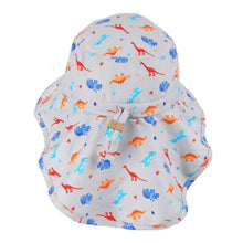 Charger l&#39;image dans la galerie, Chapeau d&#39;été avec cape DINO GRIS sun hat with neck cape 6-24 mois

