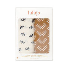Charger l&#39;image dans la galerie, OISEAUX et MOUTARDE - Paquet de 2 Couvertures legeres OU pour emmailloter - Swaddling blanket MUDCLOTH + BLACK BIRDS
