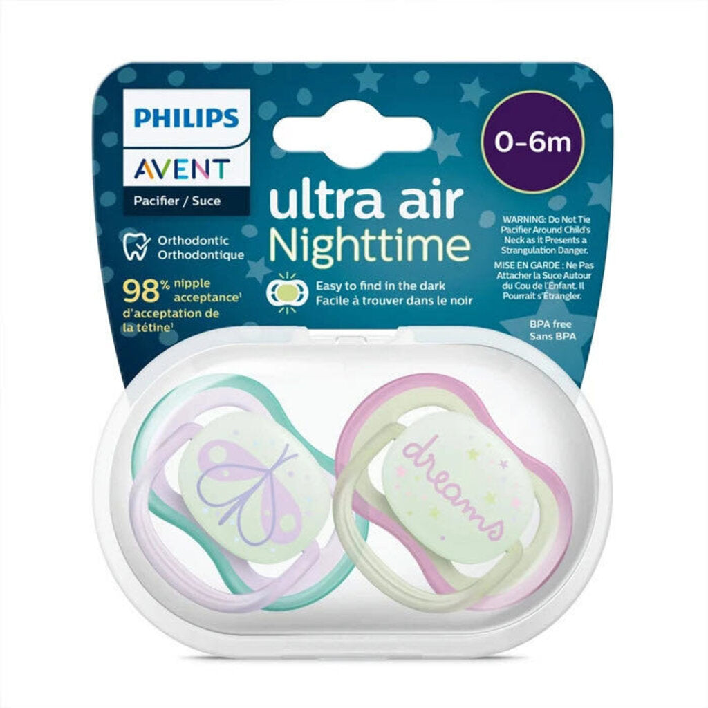 Paquet de 2 Suces orthodontique Ultra air Nighttime - PAPILLON DREAMS - 0-6 mois