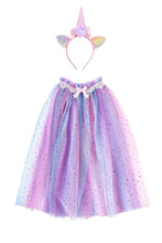 Charger l&#39;image dans la galerie, DEGUISEMENT - Cape multi couleur paillettes AVEC diadème LICORNE 4-6
