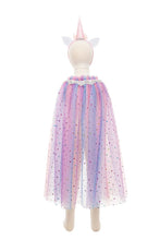 Charger l&#39;image dans la galerie, DEGUISEMENT - Cape multi couleur paillettes AVEC diadème LICORNE 4-6
