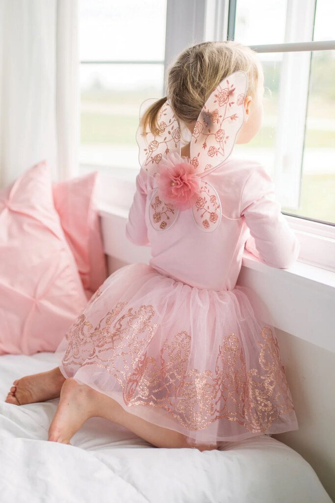 DEGUISEMENT 2 pcs Ensemble tutu et ailes PAPILLON en or rose 4-6 ans