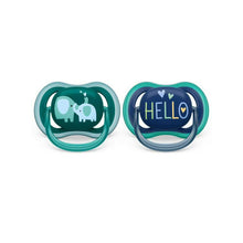 Charger l&#39;image dans la galerie, Paquet de 2 Suces orthodontique Ultra air HELLO et ELEPHANT - 18 mois +
