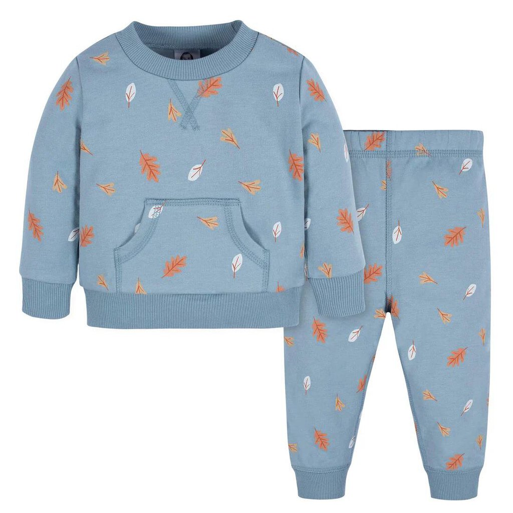 Ensemble 2 pcs FEUILLES coton ouate et pantalon survet - Sweatshirt LEAVES + Pant 12 mois