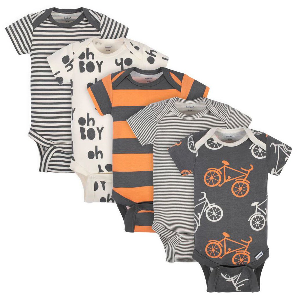Paquet de 5 cache couches BICYCLE 5 Pack Short Sleeve Oneisie 6-9 mois