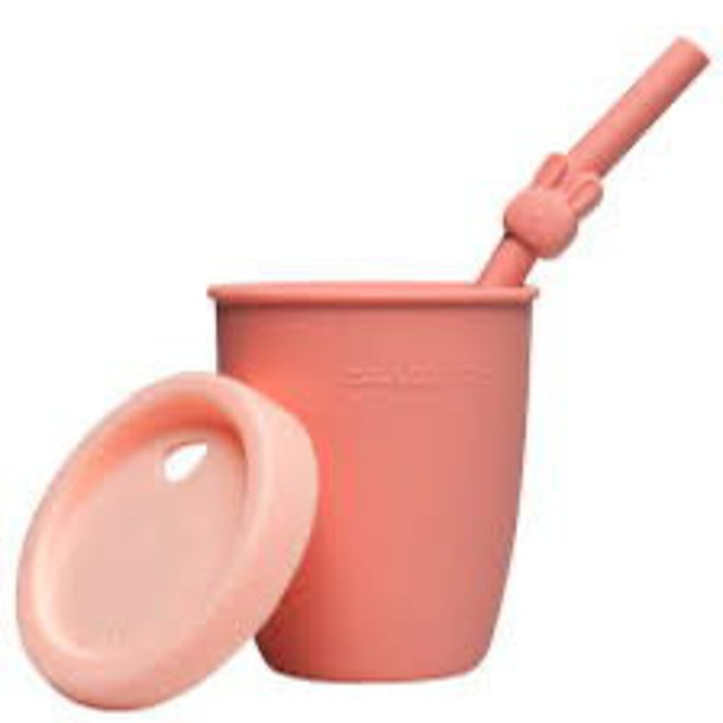 Verre avec couvercle et paille en silicone - Kids' cup with straw - BUNNY
