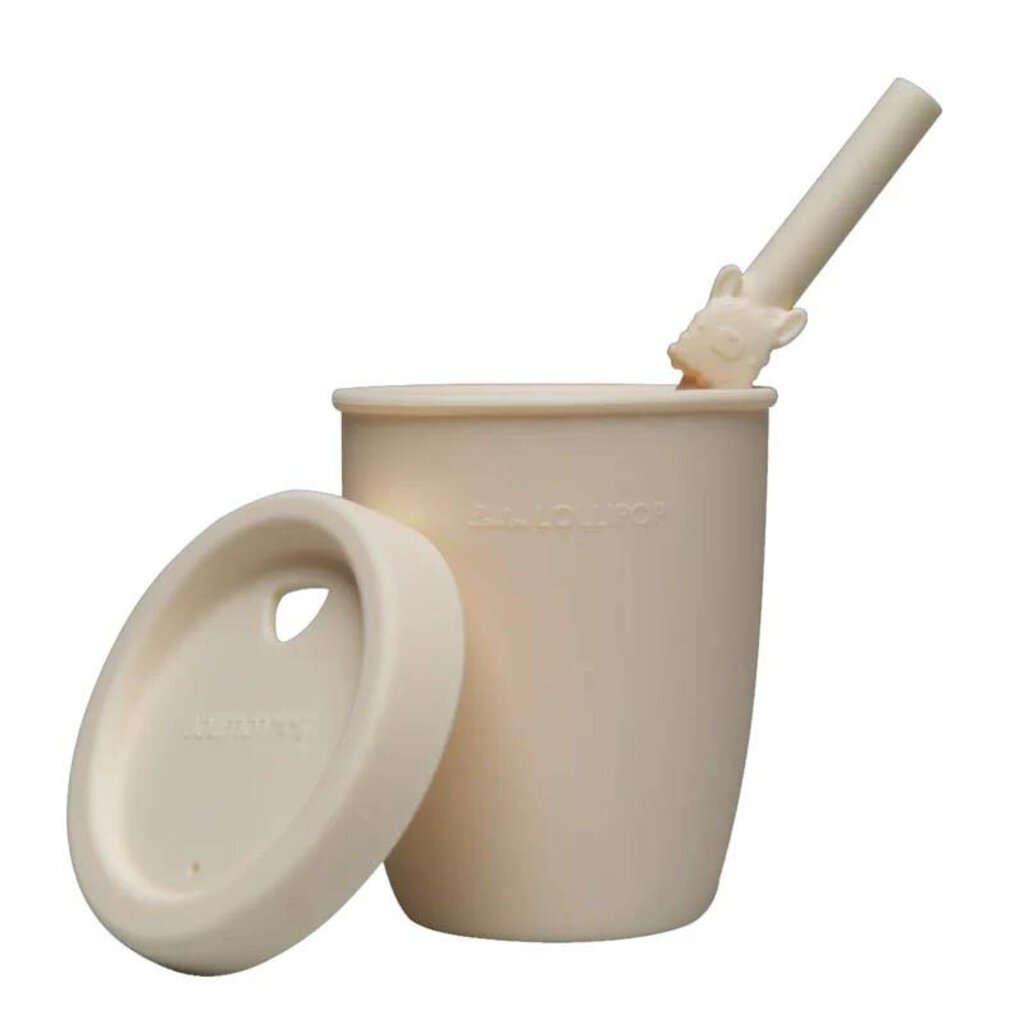 Verre avec couvercle et paille en silicone - Kids' cup with straw - LLAMA