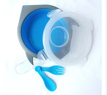 Charger l&#39;image dans la galerie, Silibowl - plat/bol - suction antidegats - avec couillere NAVETTE bleu
