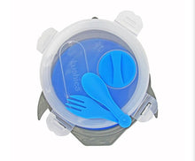 Charger l&#39;image dans la galerie, Silibowl - plat/bol - suction antidegats - avec couillere NAVETTE bleu
