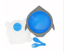 Charger l&#39;image dans la galerie, Silibowl - plat/bol - suction antidegats - avec couillere NAVETTE bleu
