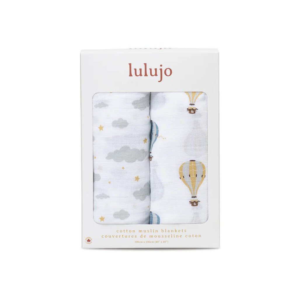 MONGOLFIERE et NUAGES - Paquet de 2 Couvertures legeres OU pour emmailloter - Swaddling blanket HOT AIR BALLOON