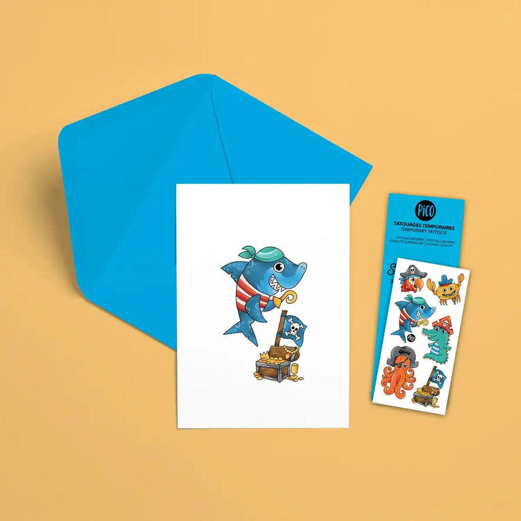 ALFRED LE PIRATE - Carte de souhait + 1 feuille de tatoos