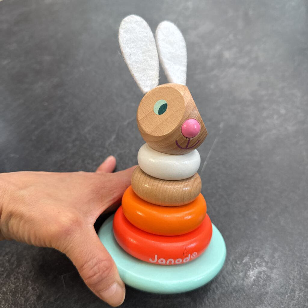COMPLET Jouet a empiler EN BOIS 5 pieces LAPIN