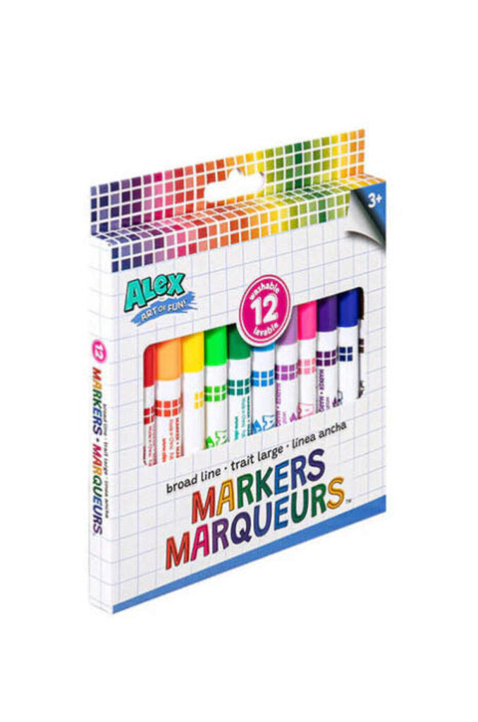 Marqueurs lavables pointe LARGE 12 pcs