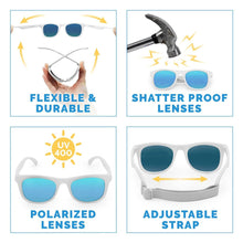 Charger l&#39;image dans la galerie, Lunettes de soleil polarisées flexibles UV-400 avec sangle pour bébé et enfant WHITE AURORA - 6 mois - 2 ans
