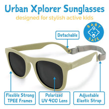 Charger l&#39;image dans la galerie, Lunettes de soleil polarisées flexibles UV-400 avec sangle pour bébé et enfant OLIVE KHAKI - 6 mois - 2 ans
