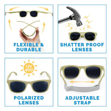 Charger l&#39;image dans la galerie, Lunettes de soleil polarisées flexibles UV-400 avec sangle pour bébé et enfant OLIVE KHAKI - 6 mois - 2 ans
