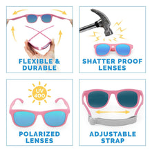 Charger l'image dans la galerie, Lunettes de soleil polarisées flexibles UV-400 avec sangle pour bébé et enfant PEACH PINK AURORA - 6 mois - 2 ans
