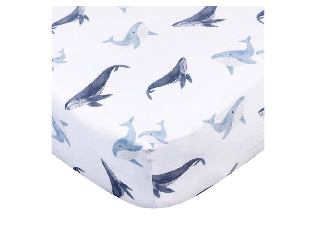 Drap contour pour lit de bébé - Creeb Sheet COASTAL CALM WHALES