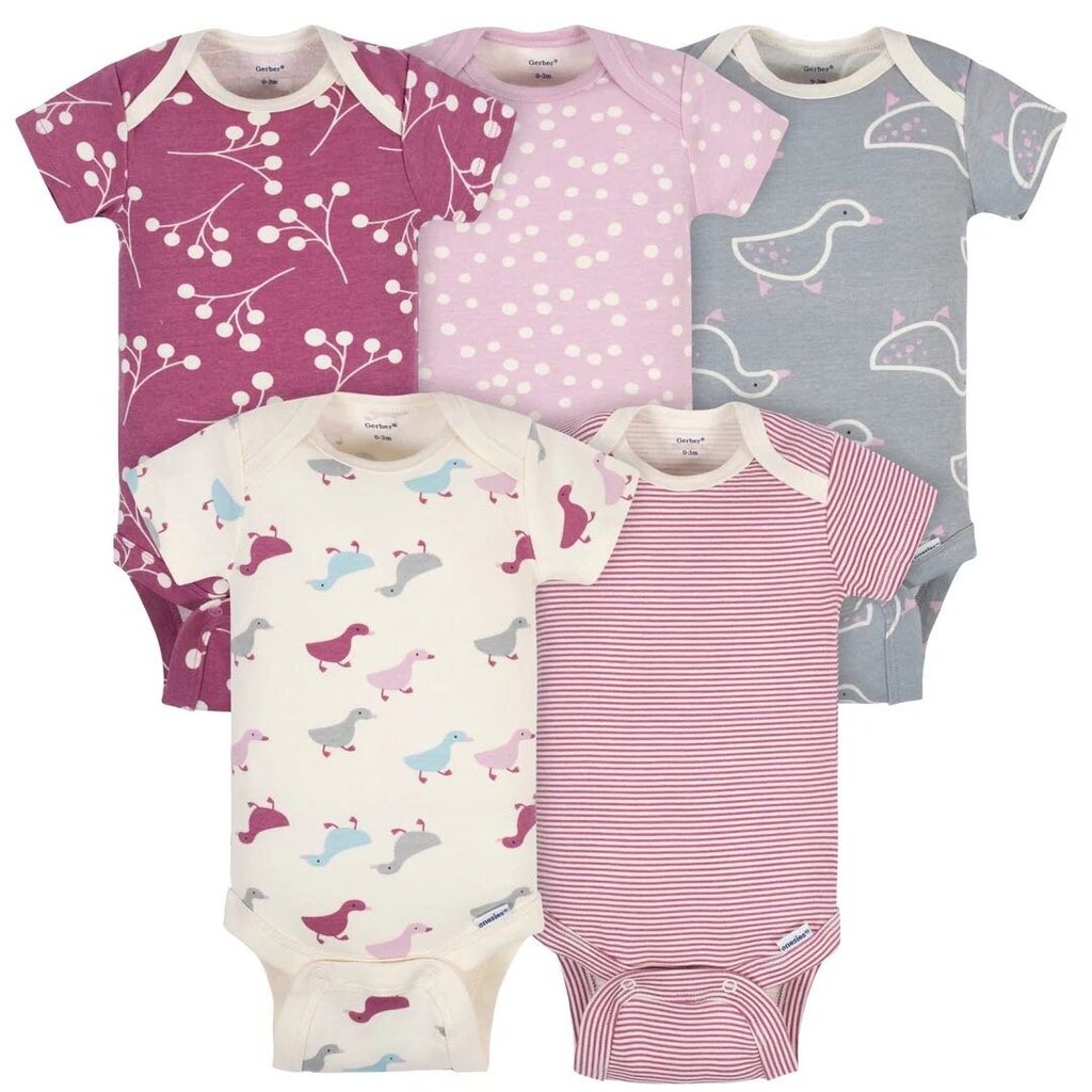 Paquet de 5 cache couches DUCKLING 5 Pack Short Sleeve Oneisie 3-6 mois