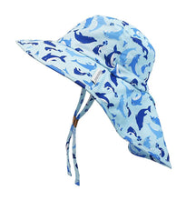 Charger l&#39;image dans la galerie, Chapeau d&#39;été avec cape DAUPHIN - Dolphin sun hat with neck cape 6-24 mois
