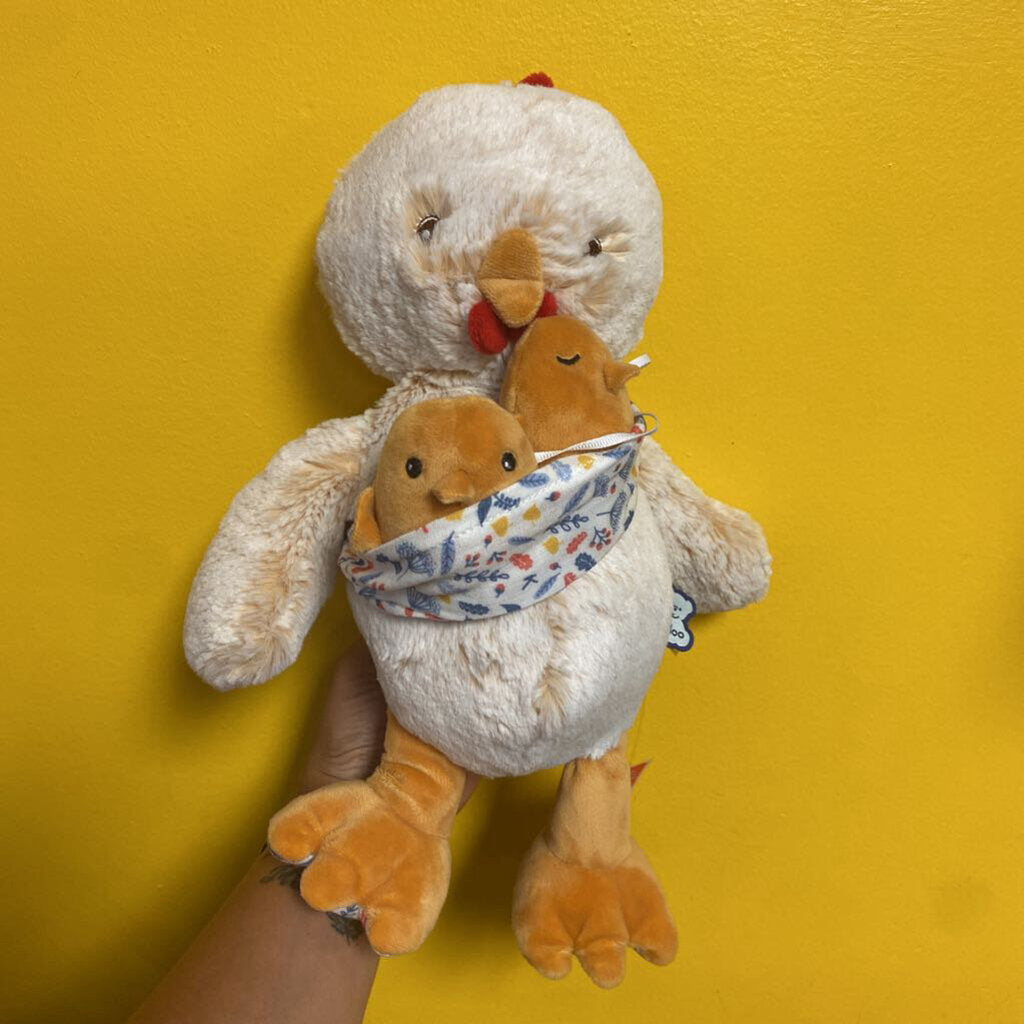 Peluche Papa POULE Paul avec 2 poussin