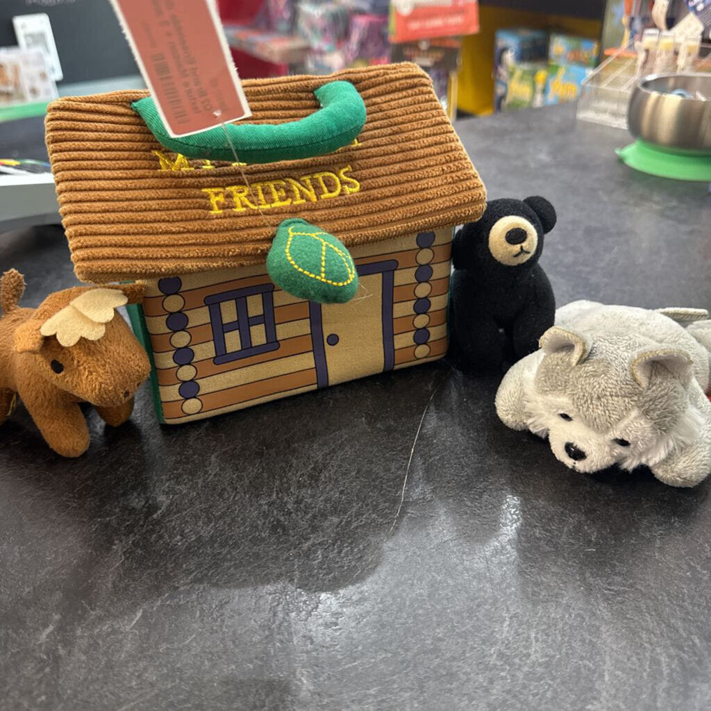 Ensemble de jeu interactif en peluche a texture Maison + 3 animaux My Forest Friends