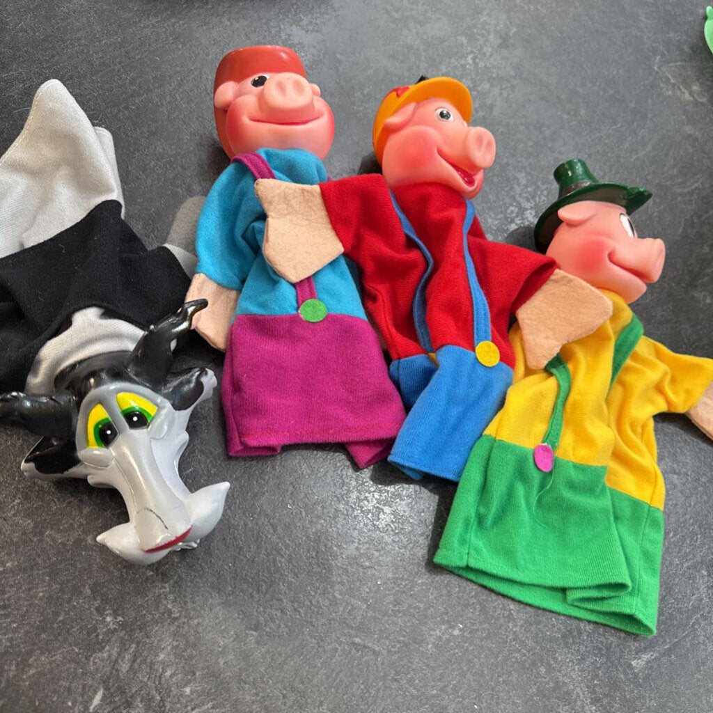 Lot de 4 marionnettes a main Les Trois Petits Cochons