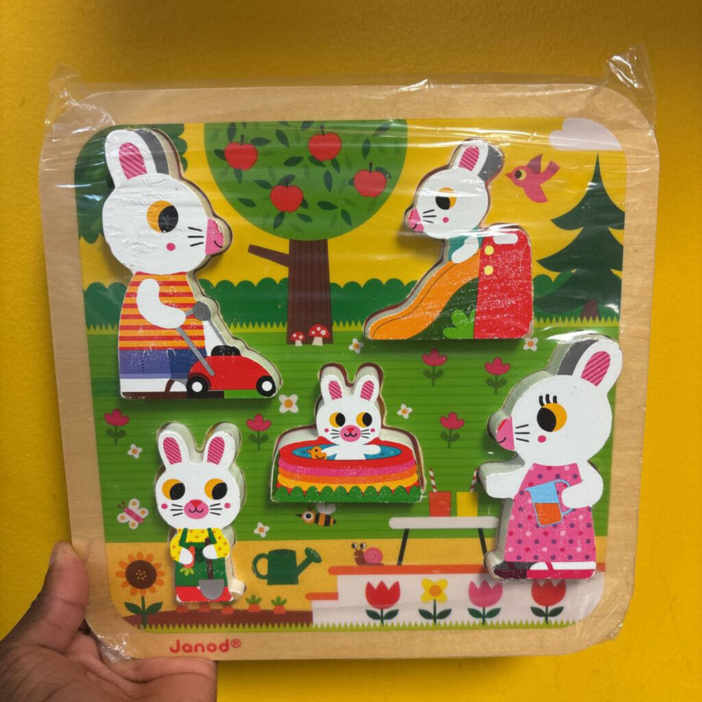 COMPLET casse tete sur planche en bois lapin