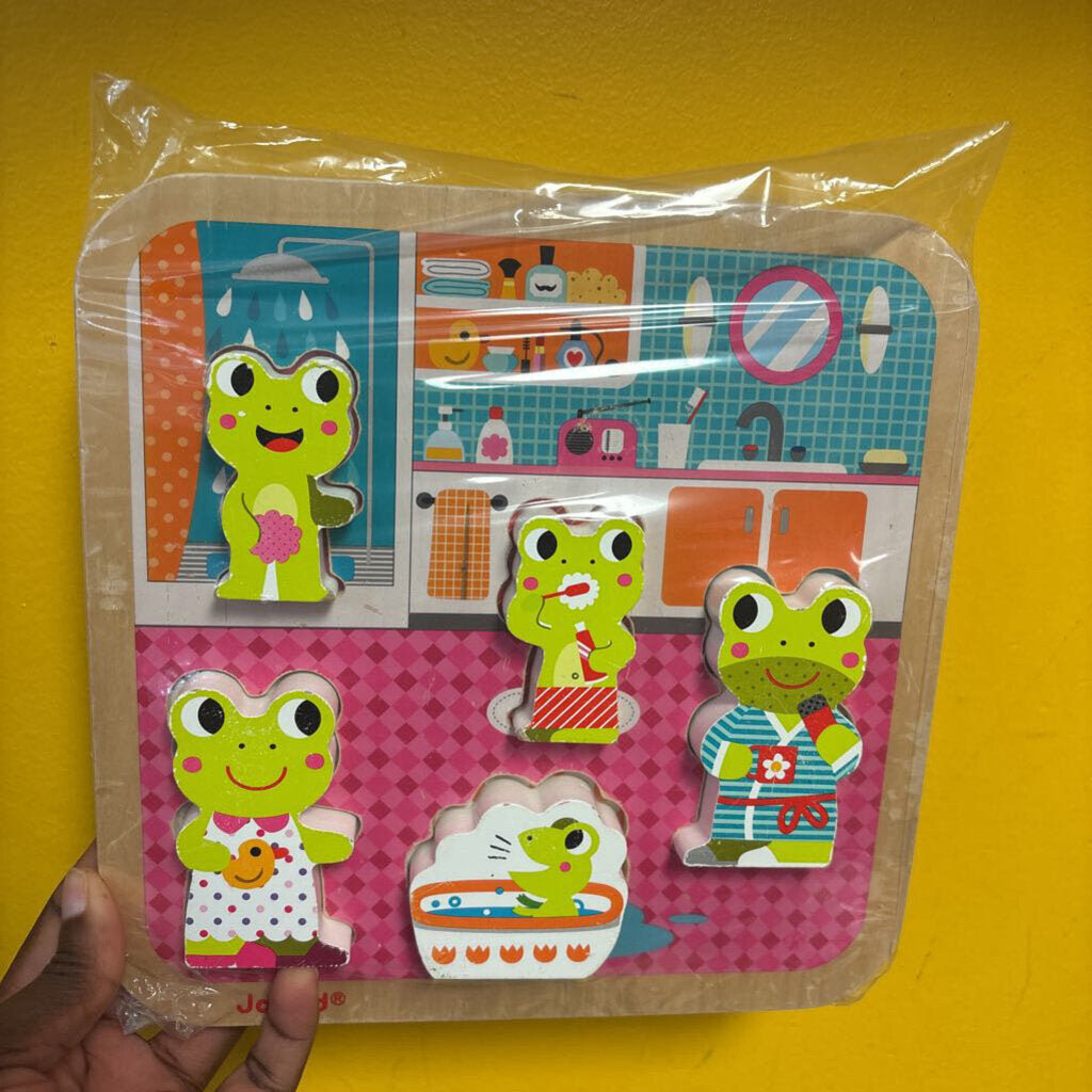 COMPLET casse tete sur planche en bois grenouille