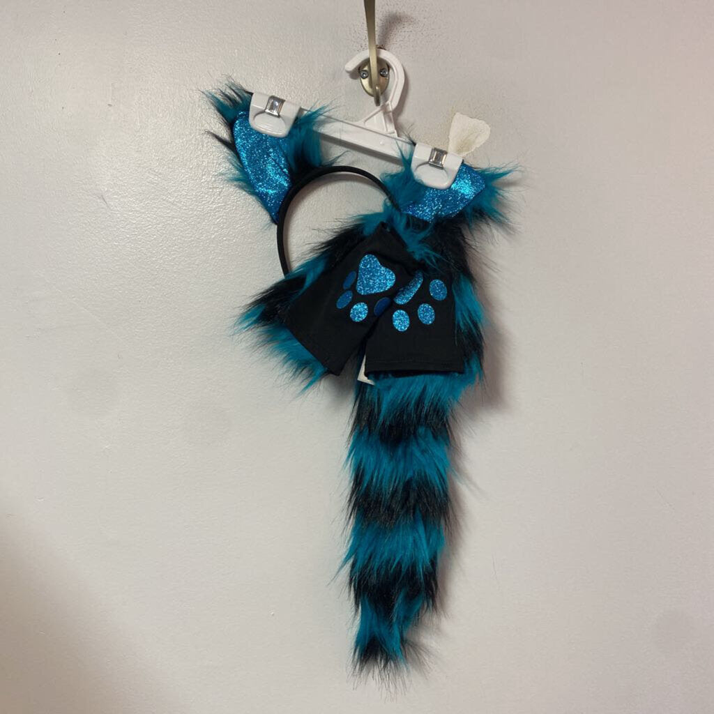 DEGUISEMENT 4 accessoires queue + diademe + 2 mits CHAT BLEU +/- 4-6 ans