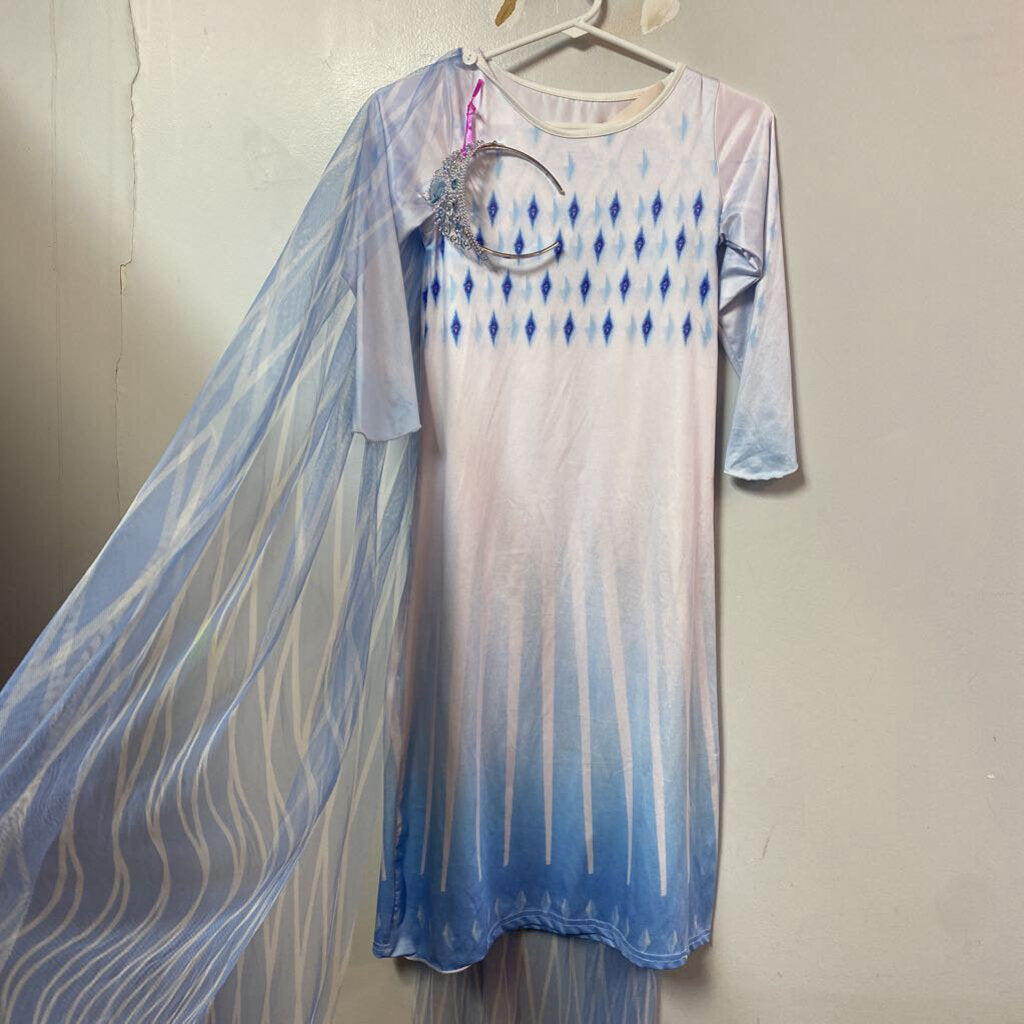 DEGUISEMENT 3 pcs robe +cape + couronne REINE DES NEIGES ELSA +/- 4-7 ans