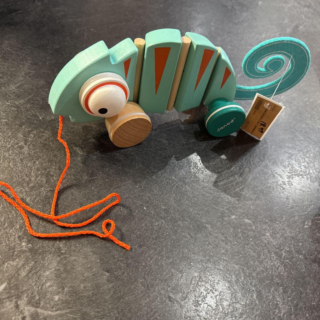 jouet en bois a tirer cameleon