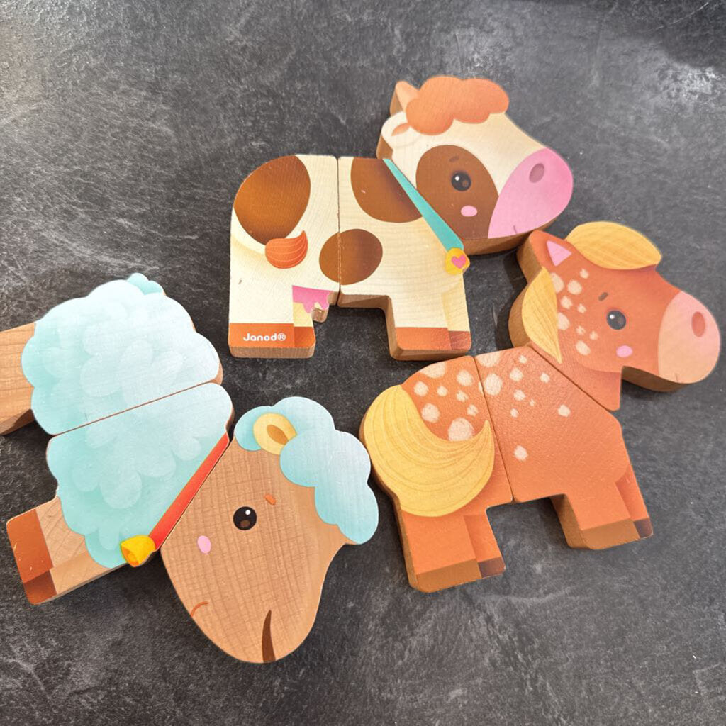 lot de 3 figurine magnetique en bois ,chevale-vache-mouton