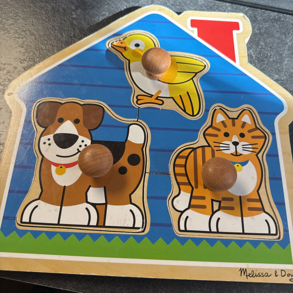COMPLET casse tete en BOIS 3 pcs avec GROS bouton ANIMAUX