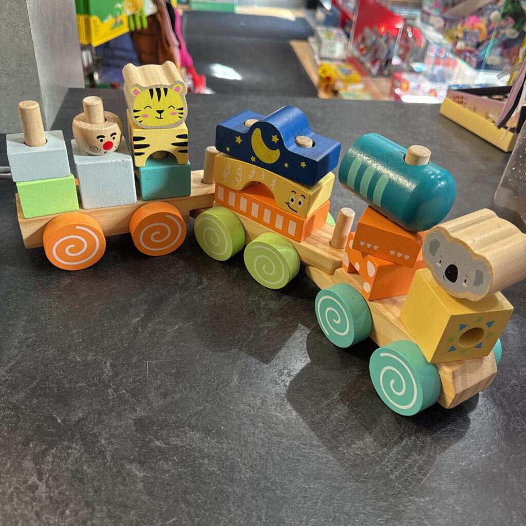 Train EN BOIS a empiler AVEC 3 trains + 15 blocs