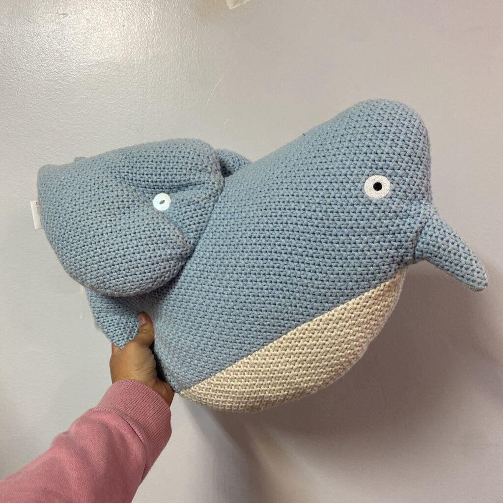 GRAND Peluche OISEAU en TRICOT bleu et beige 100 coton