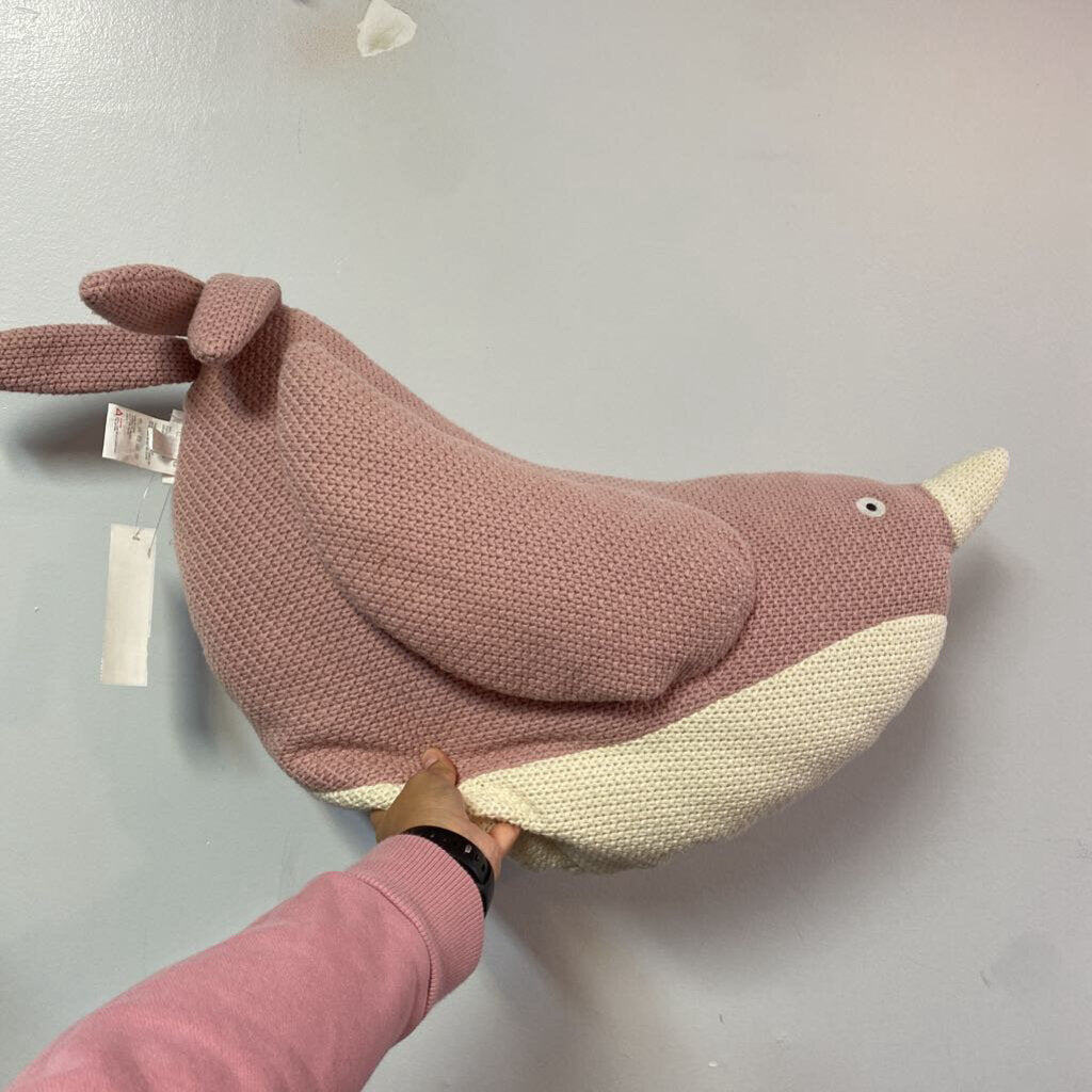 TRES GRAND Peluche OISEAU en TRICOT rose et beige 100 coton