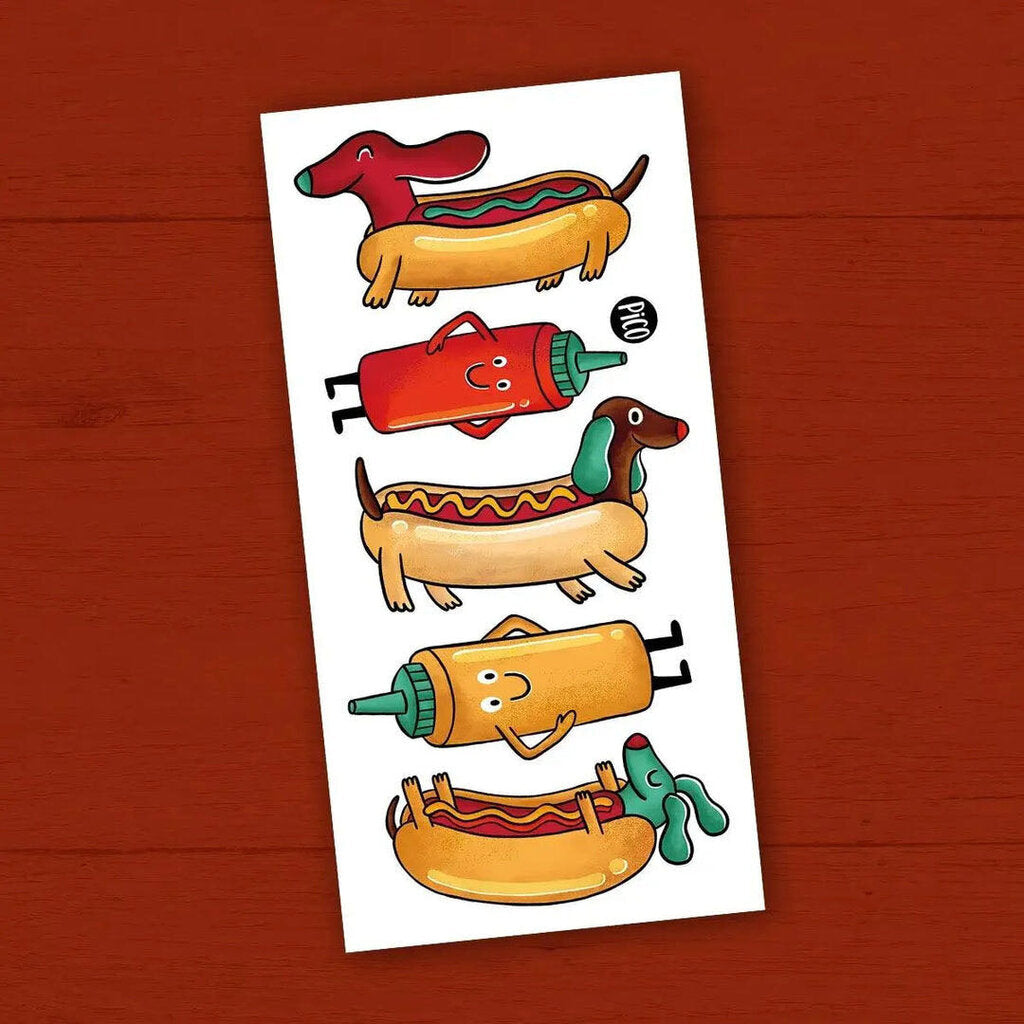 TECKEL KETCHUP LE CHIEN SAUCISSE Tatouages temporaires - CREATION QUEBECOISE
