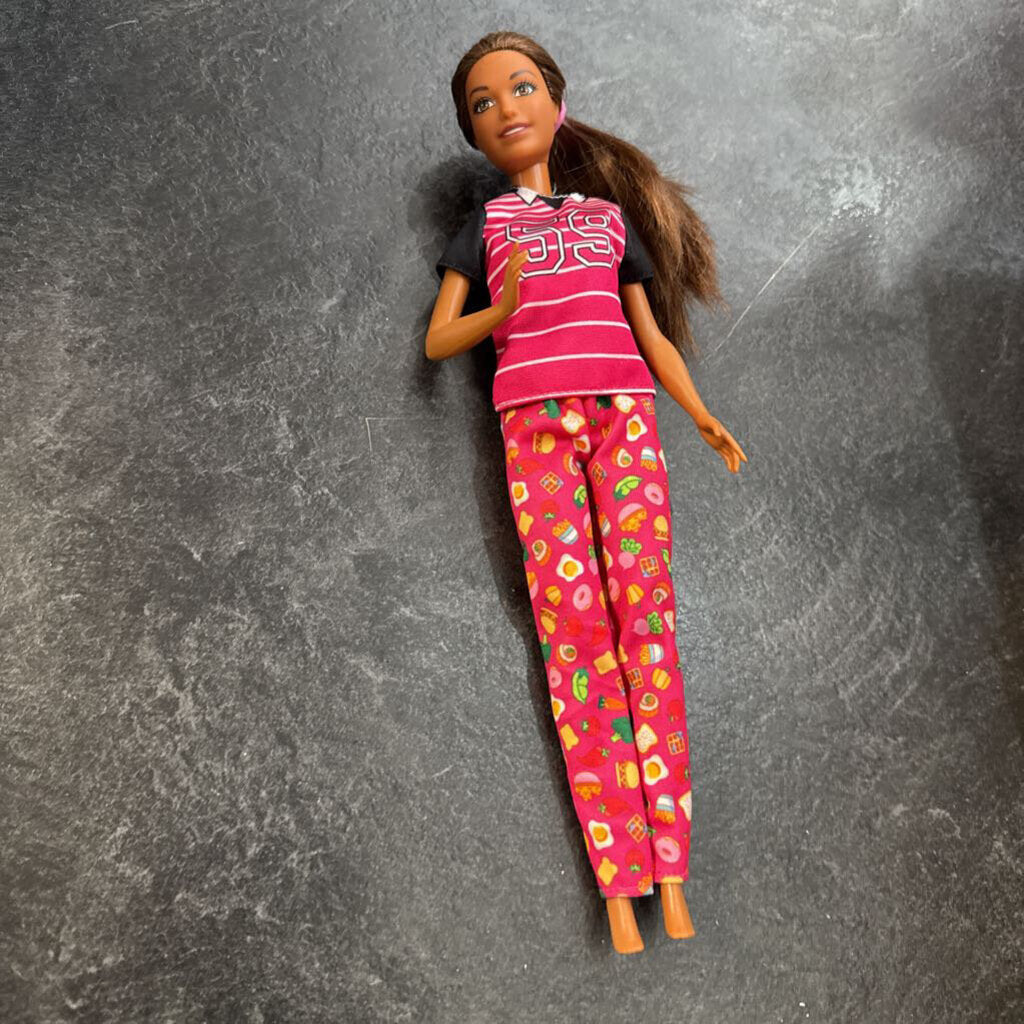 Poupee BARBIE cheveux brun pantalon + t shirt rose PAS de chaussure